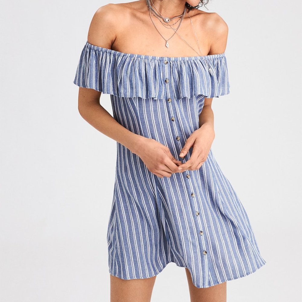 American Eagle Off the Shoulder Striped Dress